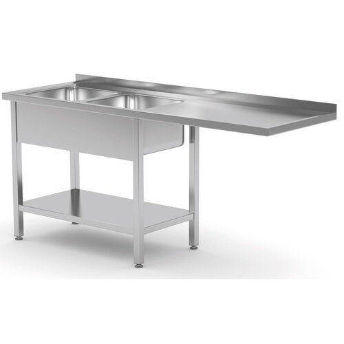 INOXI Spoeltafel met blad en onderruimte + 2 Spoelbakken (links) + Bodemschap 2100(b)x600(d)x850(h)mm