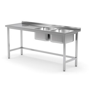 INOXI Spoeltafel 1600(b)x600(d)x850(h)mm + 2 Spoelbakken xxL (rechts) 400x400x250(h) mm + Gat