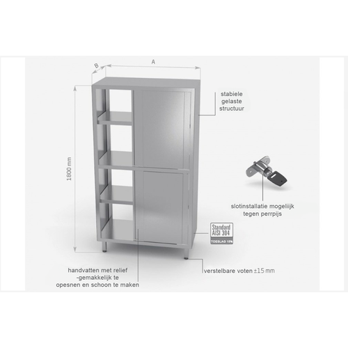INOXI Opbergkast dubbelzijdig 1100X700X1800(h)mm + 8 Schuifdeuren + 3 Planken HEAVY DUTY