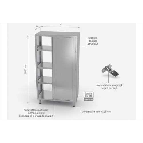 INOXI Stainless steel double-sided cupboard with sliding doors | 1200x600x(h)1800 mm