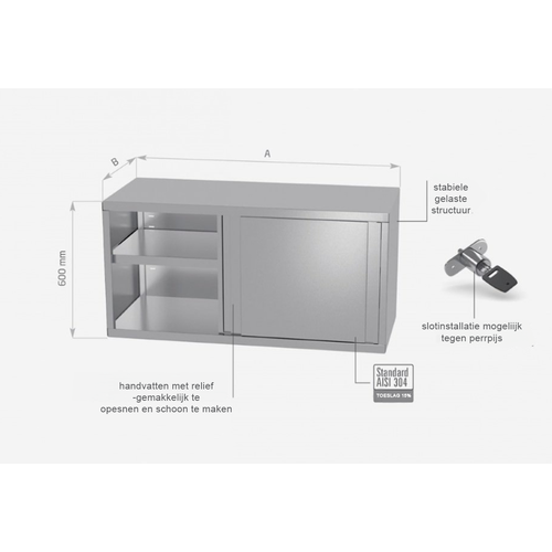 INOXI RVS Wandkast met 2 Schuifdeuren 1300X400X600(h)mm