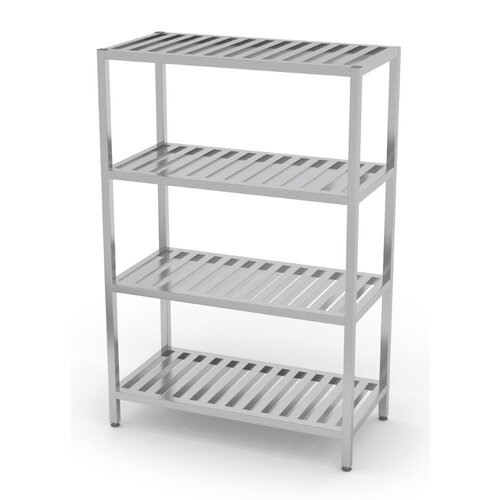 INOXI Stainless steel storage rack with 4 grating shelves | 1400x500x(h)1800 mm