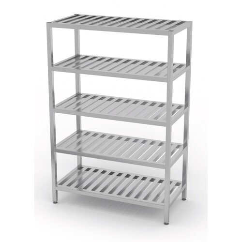 INOXI Stainless steel storage rack with 5 grating shelves | 1100x500x(h)1800 mm