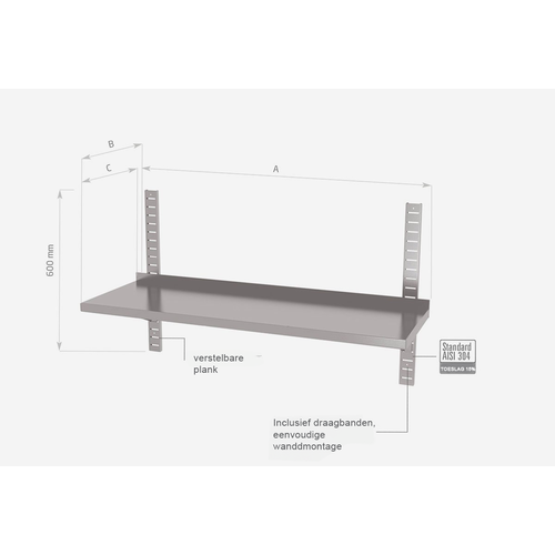 INOXI RVS Wandplank 900X400X600(h)mm Complete set