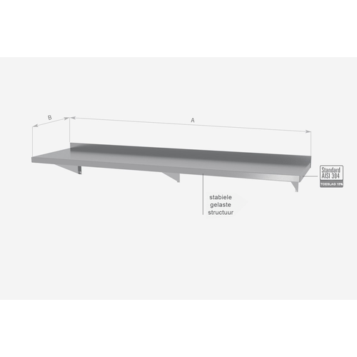 INOXI RVS Wandplank 1900X300X250(h)mm Verstevigd vast model