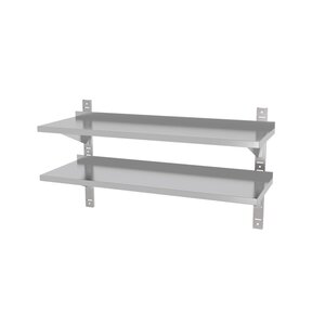 INOXI Stainless steel hanging shelf with two adjustable shelves - with two brackets | 1200x400x(h)600 mm