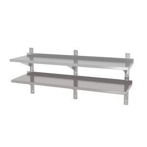 INOXI Stainless steel hanging shelf with two adjustable shelves - with three brackets | 1600x400x(h)600 mm