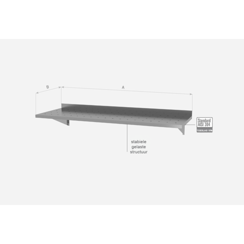 INOXI RVS Wandplank geperforeerd 600X300X250(h)mm Verstevigd vast model