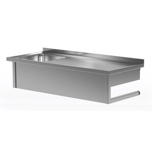 INOXI Wandmodel Spoeltafel 1600(b)x600(d)x300(h)mm + Spoelbak (links) 400x400x(h)250 mm