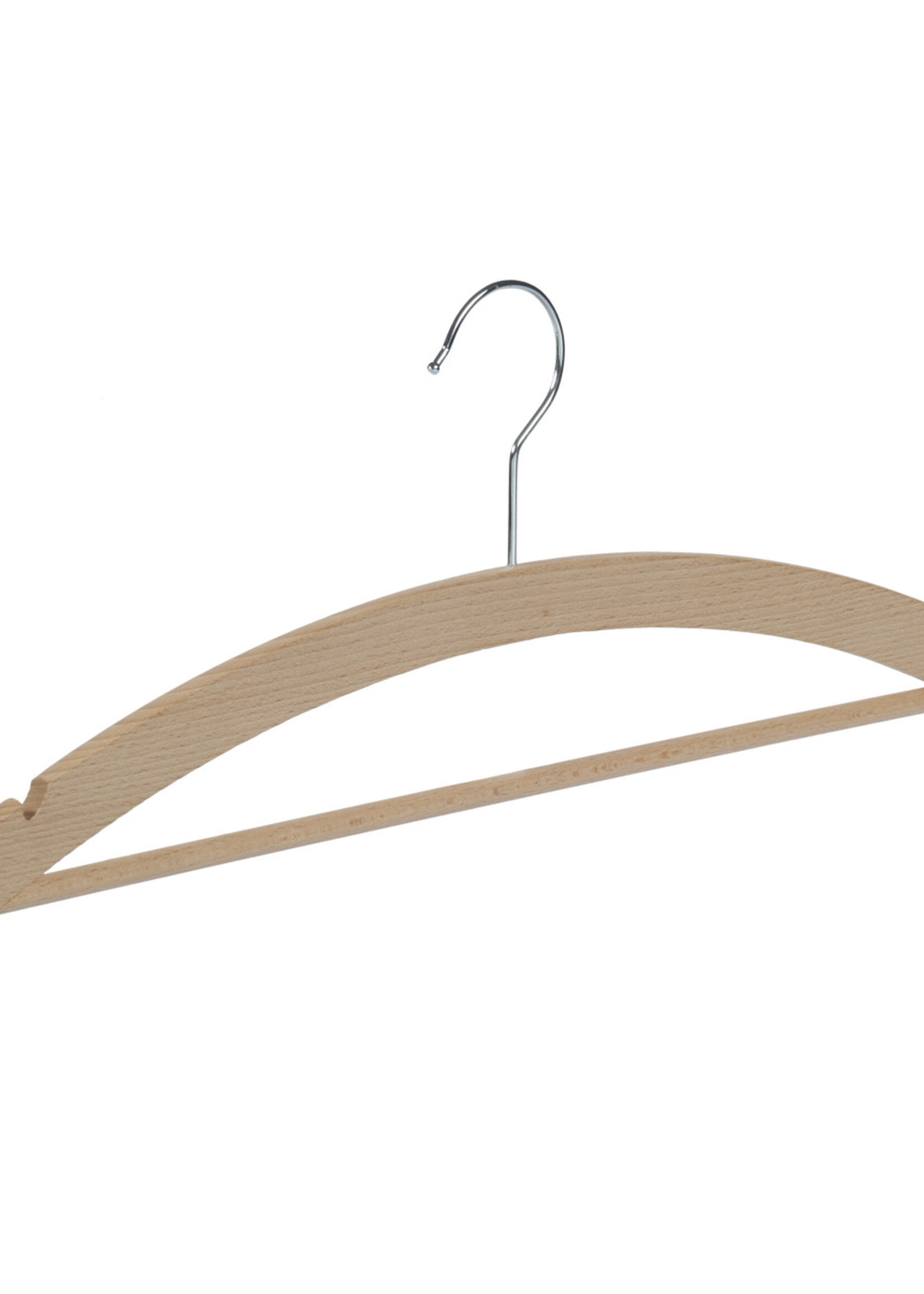 Kledinghanger - Volwassenen - 1519-42H - 10 Stuks - Blousehanger - Shirthanger - Beukenhout - Naturel Gelakt - Rokinkepingen en Broeklat - 42 cm - Kleerhanger