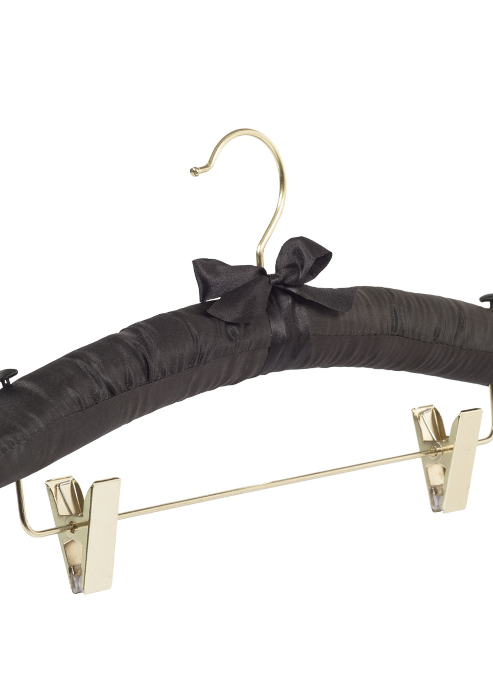 Knijperhanger - Satijnhanger - Volwassenen - 5107 - 10 Stuks - Zwart - Verschuifbare Anti-slip knijpers - Messinghaak - 38 cm - Rokhanger - Broekhanger - Pantalonhanger