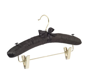 Knijperhanger - Satijnhanger - Volwassenen - 5107 - 10 Stuks - Zwart - Verschuifbare Anti-slip knijpers - Messinghaak - 38 cm - Rokhanger - Broekhanger - Pantalonhanger