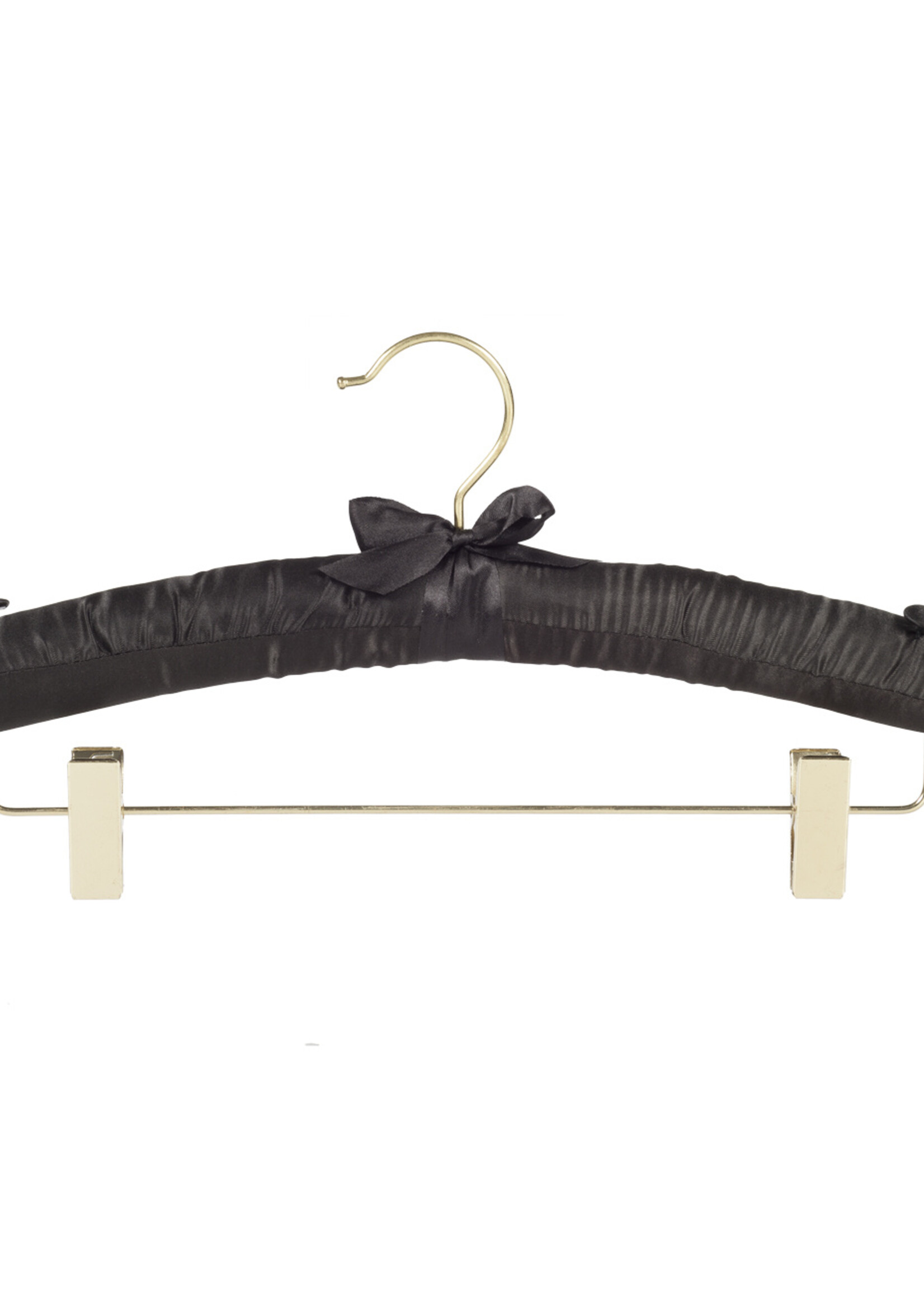 Knijperhanger - Satijnhanger - Volwassenen - 5107 - 10 Stuks - Zwart - Verschuifbare Anti-slip knijpers - Messinghaak - 38 cm - Rokhanger - Broekhanger - Pantalonhanger