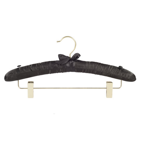 Knijperhanger - Satijnhanger - Volwassenen - 5107 - 20 Stuks - Zwart - Verschuifbare Anti-slip knijpers - Messinghaak - 38 cm - Rokhanger - Broekhanger - Pantalonhanger