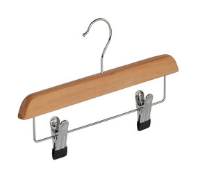 Knijperhanger - Baby - 7106BA - 30 Stuks - Lotushout - Naturel Gelakt - Verschuifbare Anti-slip knijpers - 28 cm - Rokhanger - Broekhanger - Pantalonhanger - Babyhanger