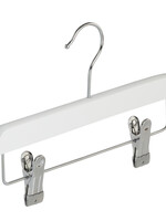 Knijperhanger - Baby - 7106BA - 10 Stuks - Lotushout - Wit Gelakt - Verschuifbare Anti-slip knijpers - 28 cm - Rokhanger - Broekhanger - Pantalonhanger - Babyhanger