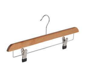 Knijperhanger - Volwassenen - 7108BA - 50 Stuks - Lotushout - Naturel Gelakt - Verschuifbare Anti-slip knijpers - 40 cm - Rokhanger - Broekhanger - Pantalonhanger