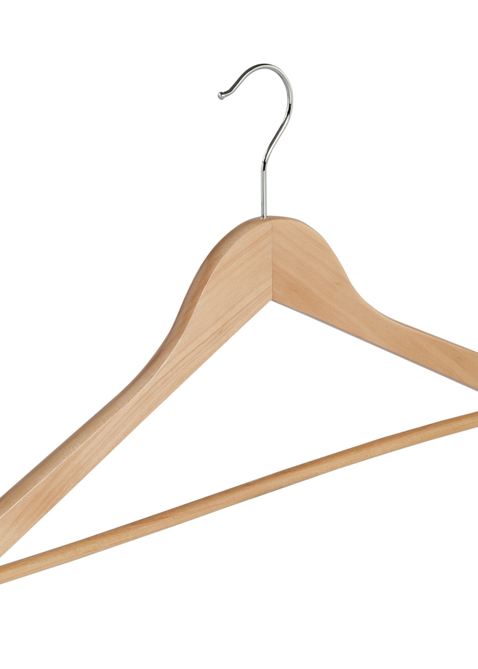 Kledinghanger - Volwassenen - 7115BA - 30 Stuks - Blousehanger - Shirthanger - Lotushout - Naturel Gelakt - Vlak Model - Broeklat - 44 cm - Kleerhanger