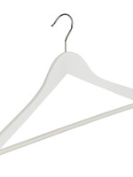 Kledinghanger - Volwassenen - 7130BA - 10 Stuks - Blousehanger - Shirthanger - Lotushout - Wit Gelakt - Geknikt Model - Anti-slip Broeklat - 44 cm - Kleerhanger