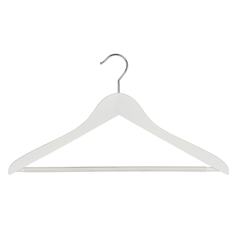 Kledinghanger - Volwassenen - 7130BA - 20 Stuks - Blousehanger - Shirthanger - Lotushout - Wit Gelakt - Geknikt Model - Anti-slip Broeklat - 44 cm - Kleerhanger