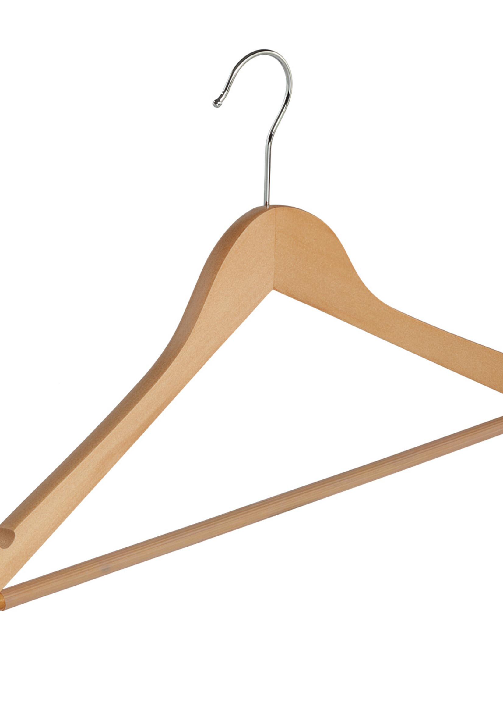 Kledinghanger - Volwassenen - 7131BA - 20 Stuks - Blousehanger - Shirthanger - Lotushout - Naturel Gelakt - Geknikt Model - Rokinkepingen en Anti-slip Broeklat - 44 cm - Kleerhanger