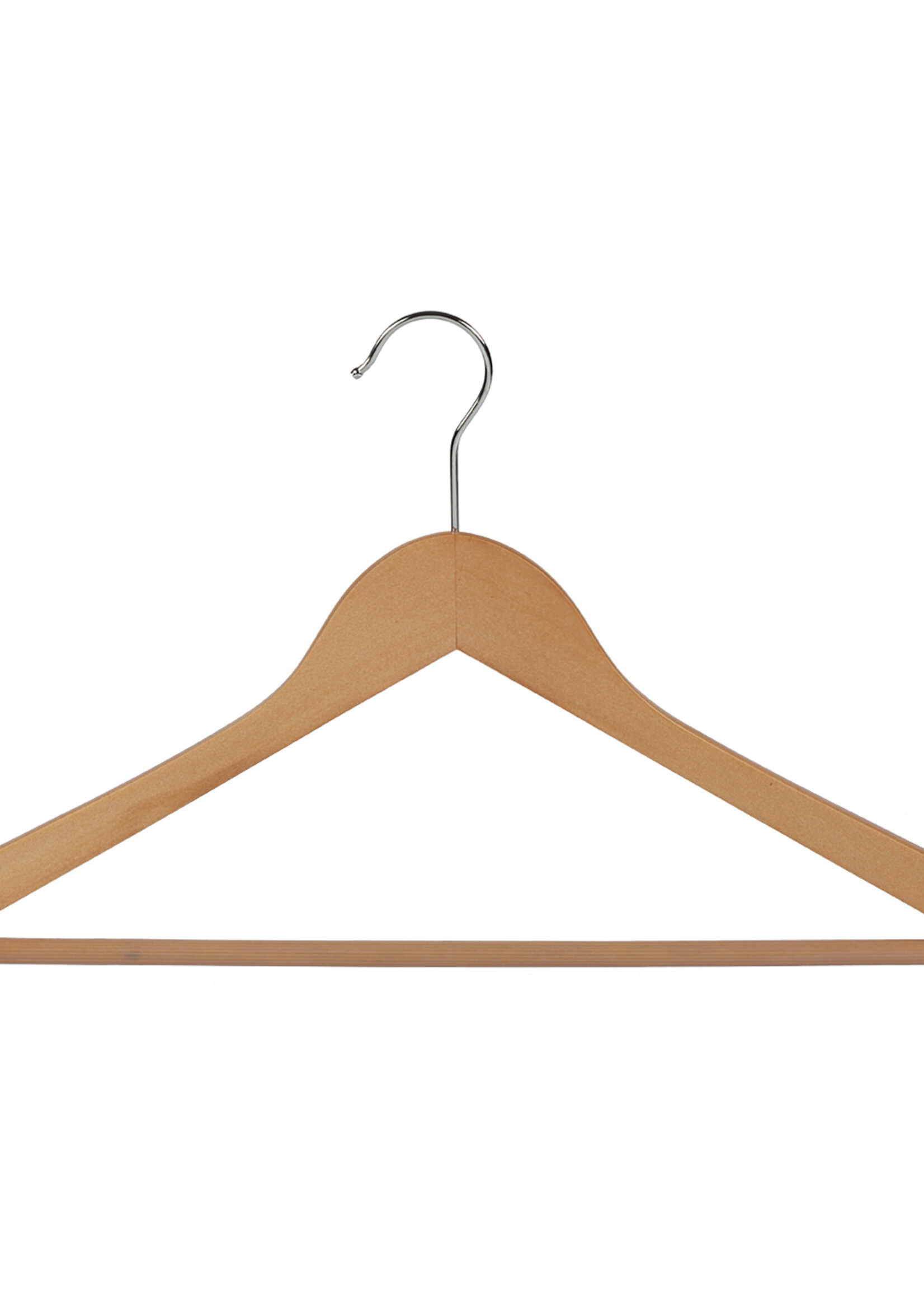 Kledinghanger - Volwassenen - 7131BA - 20 Stuks - Blousehanger - Shirthanger - Lotushout - Naturel Gelakt - Geknikt Model - Rokinkepingen en Anti-slip Broeklat - 44 cm - Kleerhanger