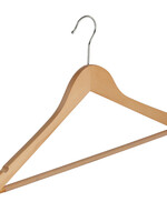 Kledinghanger - Volwassenen - 7131BA - 30 Stuks - Blousehanger - Shirthanger - Lotushout - Naturel Gelakt - Geknikt Model - Rokinkepingen en Anti-slip Broeklat - 44 cm - Kleerhanger