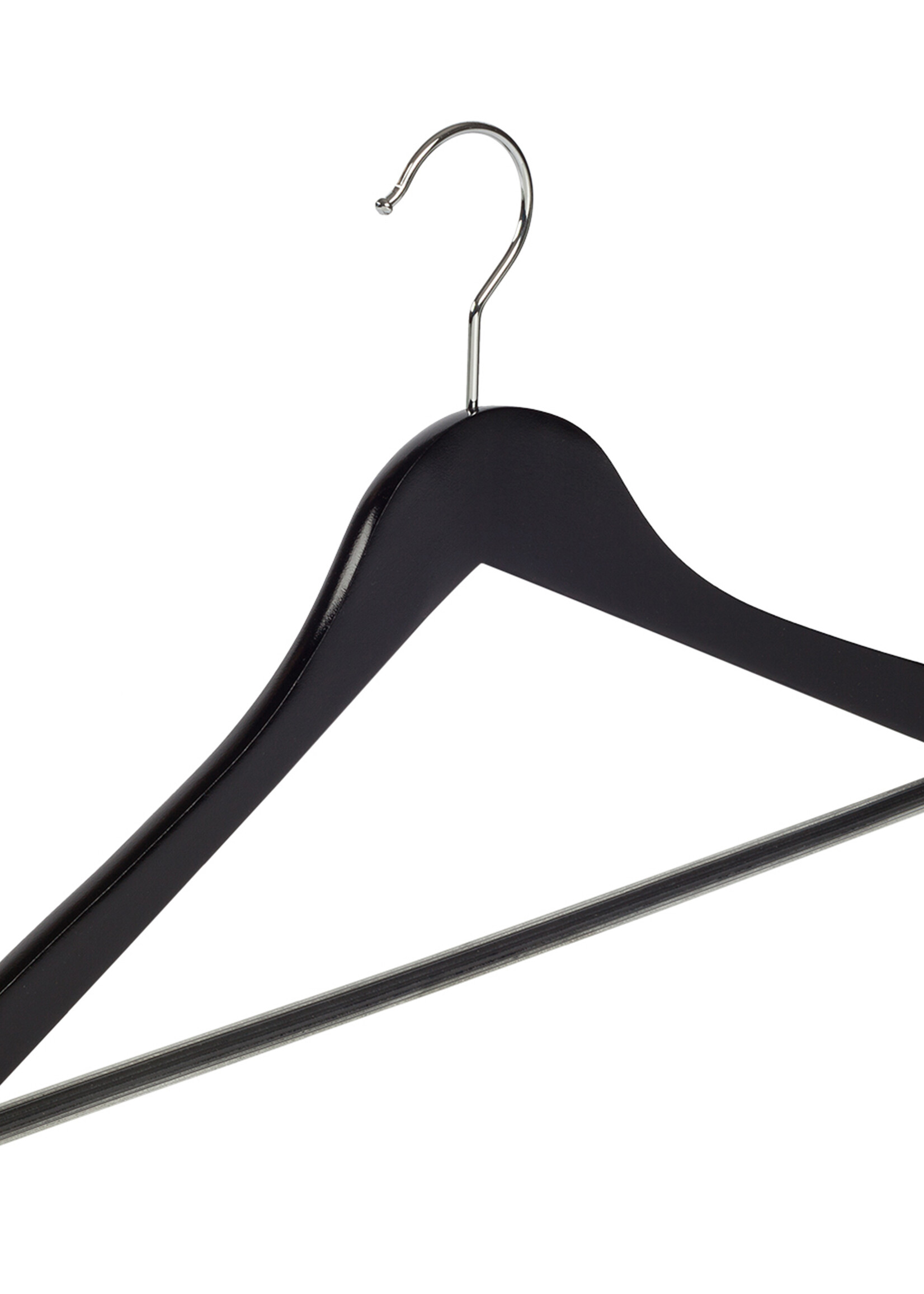 Kledinghanger - Volwassenen - 7131BA - 10 Stuks - Blousehanger - Shirthanger - Lotushout - Zwart Gelakt - Geknikt Model - Rokinkepingen en Anti-slip Broeklat - 44 cm - Kleerhanger