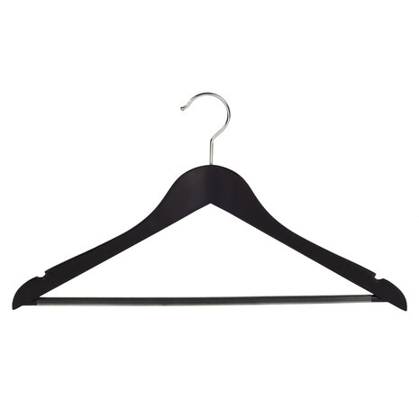 Kledinghanger - Volwassenen - 7131BA - 40 Stuks - Blousehanger - Shirthanger - Lotushout - Zwart Gelakt - Geknikt Model - Rokinkepingen en Anti-slip Broeklat - 44 cm - Kleerhanger