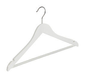 Kledinghanger - Volwassenen - 7131BA - 20 Stuks - Blousehanger - Shirthanger - Lotushout - Wit Gelakt - Geknikt Model - Rokinkepingen en Anti-slip Broeklat - 44 cm - Kleerhanger