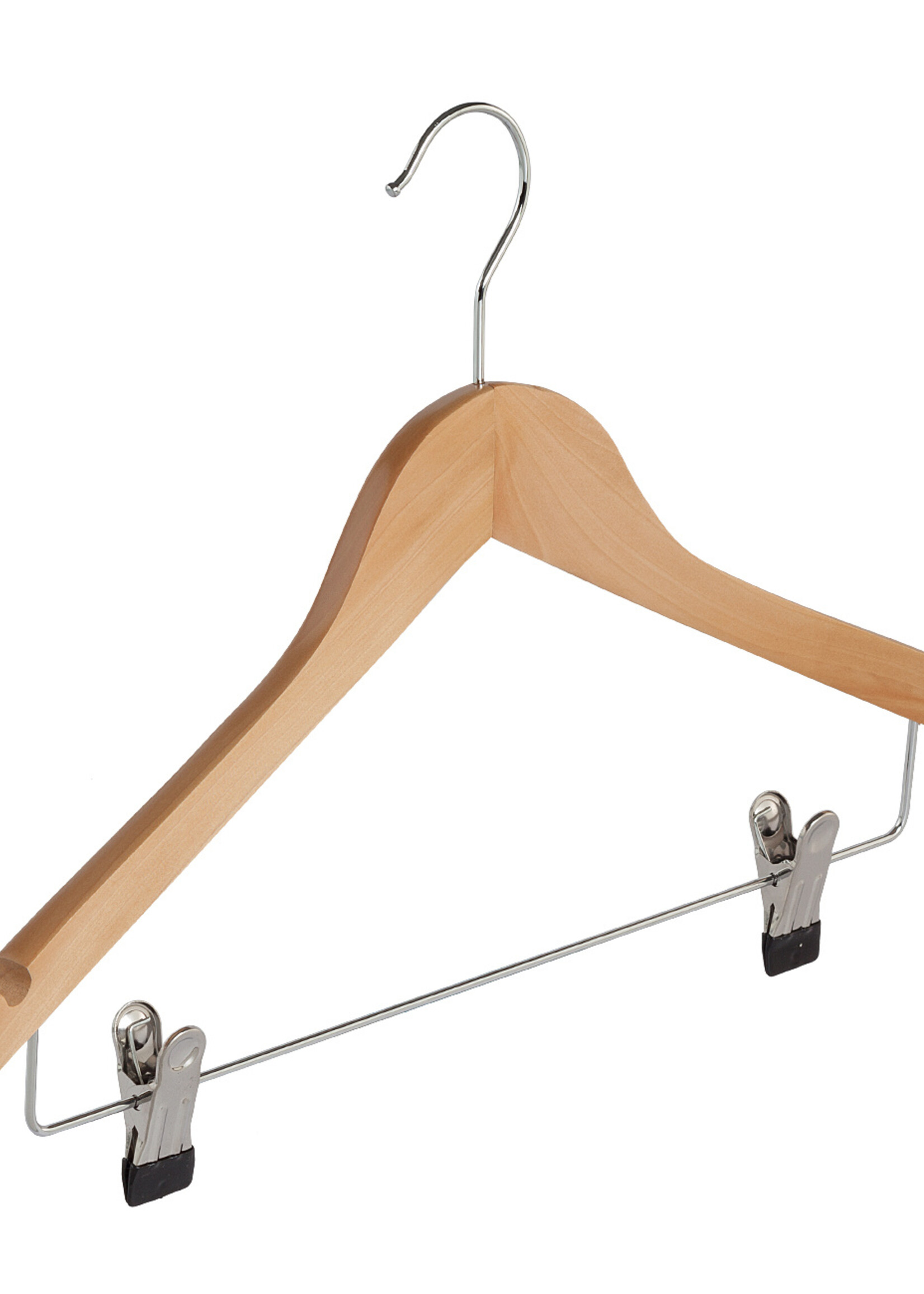 Kledinghanger - Volwassenen - 7135BA - 50 Stuks - Blousehanger - Shirthanger - Lotushout - Naturel Gelakt - Geknikt Model - Rokinkepingen en Anti-slip Knijpers - 44 cm - Kleerhanger