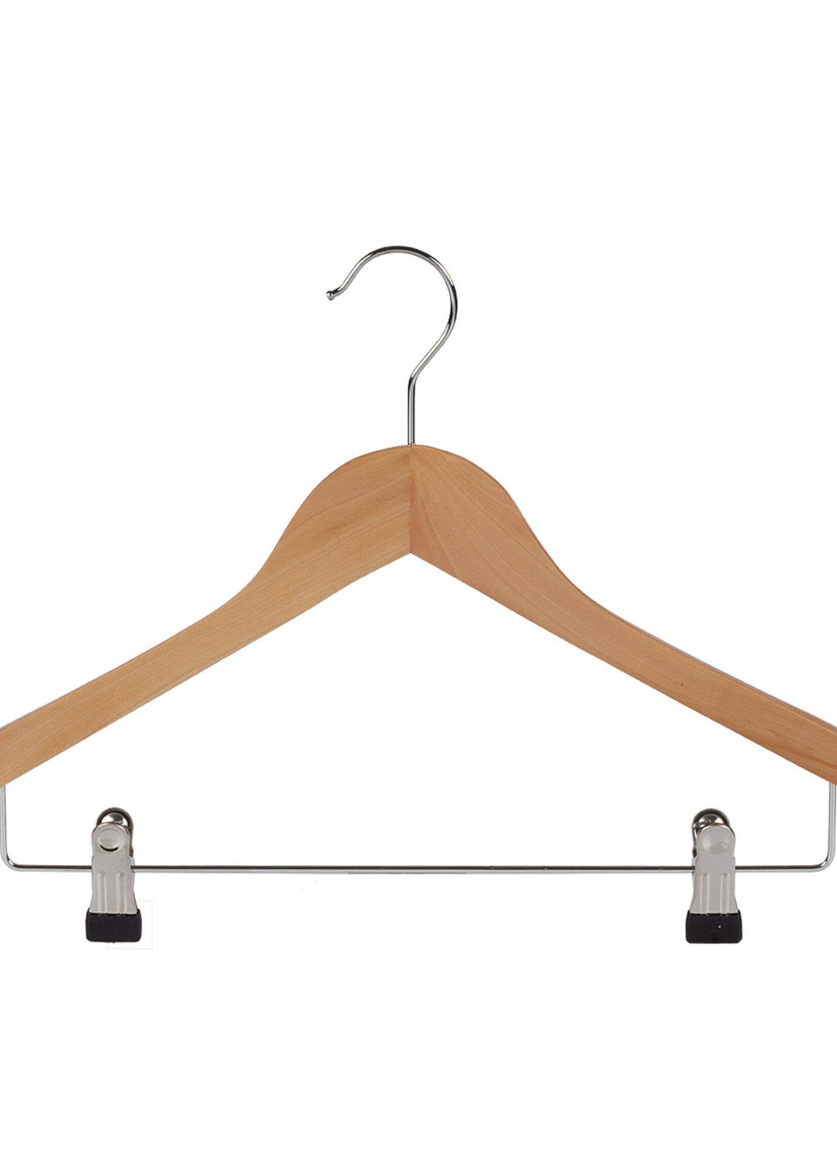 Kledinghanger - Volwassenen - 7135BA - 50 Stuks - Blousehanger - Shirthanger - Lotushout - Naturel Gelakt - Geknikt Model - Rokinkepingen en Anti-slip Knijpers - 44 cm - Kleerhanger