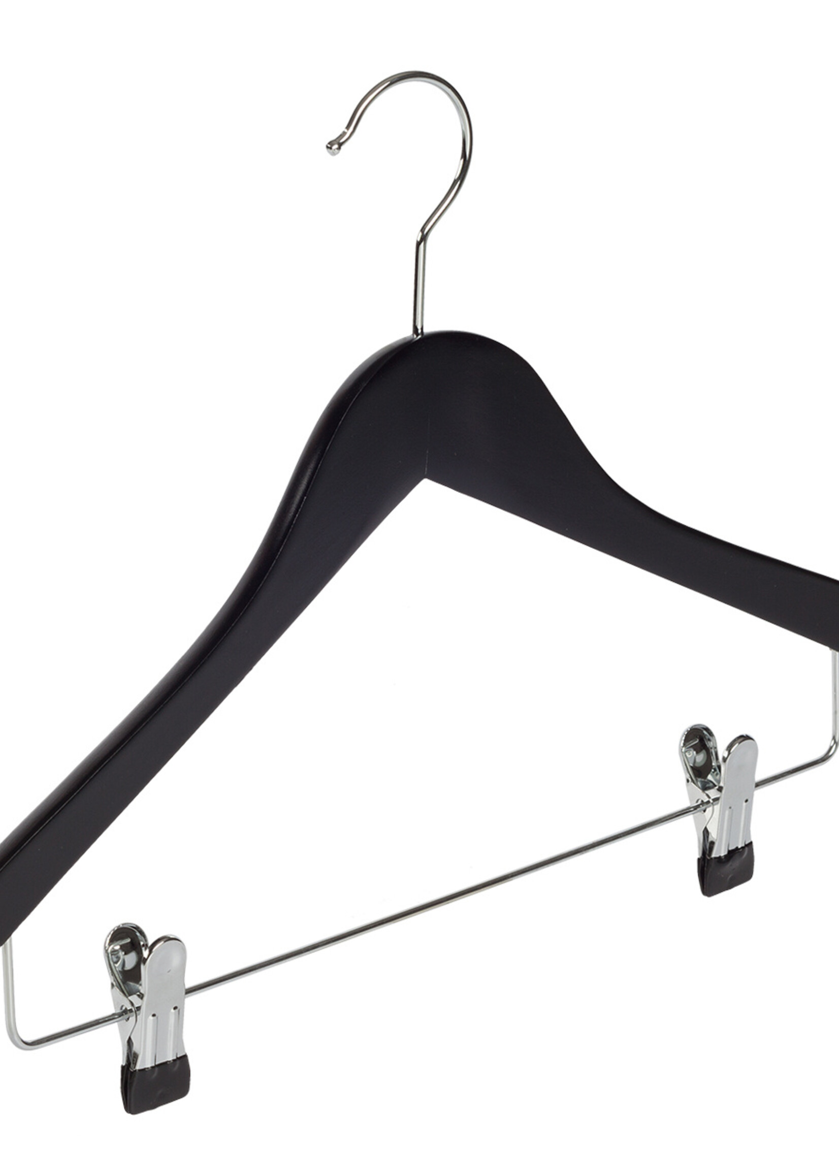 Kledinghanger - Volwassenen - 7135BA - 20 Stuks - Blousehanger - Shirthanger - Lotushout - Zwart Gelakt - Geknikt Model - Rokinkepingen en Anti-slip Knijpers - 44 cm - Kleerhanger