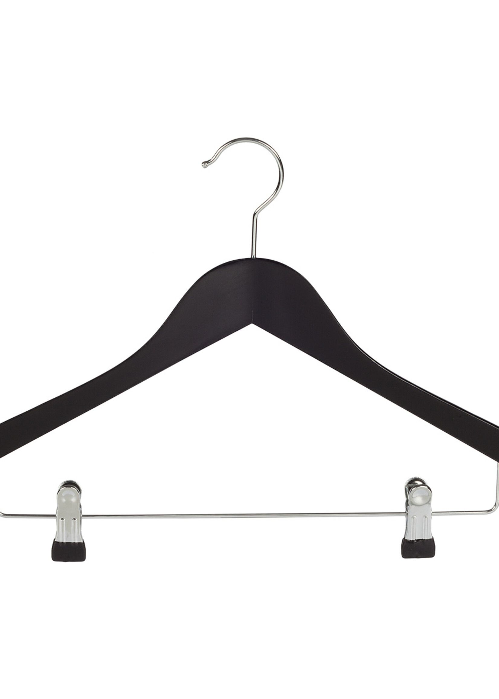 Kledinghanger - Volwassenen - 7135BA - 30 Stuks - Blousehanger - Shirthanger - Lotushout - Zwart Gelakt - Geknikt Model - Rokinkepingen en Anti-slip Knijpers - 44 cm - Kleerhanger