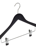 Kledinghanger - Volwassenen - 7135BA - 40 Stuks - Blousehanger - Shirthanger - Lotushout - Zwart Gelakt - Geknikt Model - Rokinkepingen en Anti-slip Knijpers - 44 cm - Kleerhanger