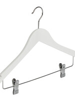 Kledinghanger - Volwassenen - 7135BA - 10 Stuks - Blousehanger - Shirthanger - Lotushout - Wit Gelakt - Geknikt Model - Rokinkepingen en Anti-slip Knijpers - 44 cm - Kleerhanger