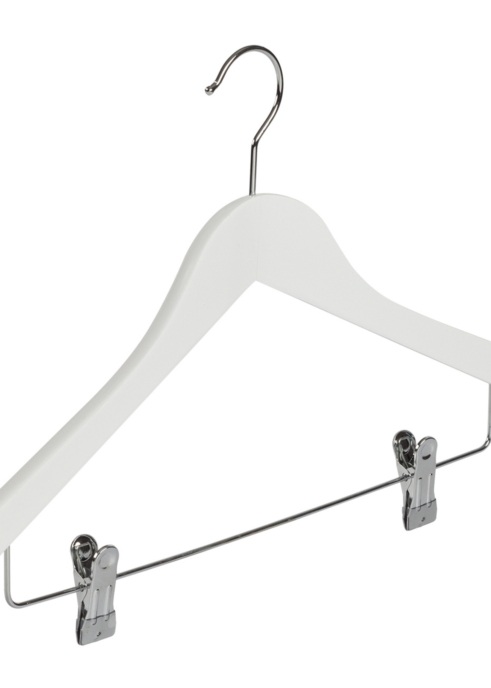 Kledinghanger - Volwassenen - 7135BA - 10 Stuks - Blousehanger - Shirthanger - Lotushout - Wit Gelakt - Geknikt Model - Rokinkepingen en Anti-slip Knijpers - 44 cm - Kleerhanger