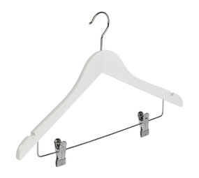 Kledinghanger - Volwassenen - 7135BA - 10 Stuks - Blousehanger - Shirthanger - Lotushout - Wit Gelakt - Geknikt Model - Rokinkepingen en Anti-slip Knijpers - 44 cm - Kleerhanger