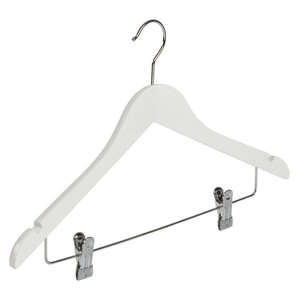 Kledinghanger - Volwassenen - 7135BA - 40 Stuks - Blousehanger - Shirthanger - Lotushout - Wit Gelakt - Geknikt Model - Rokinkepingen en Anti-slip Knijpers - 44 cm - Kleerhanger