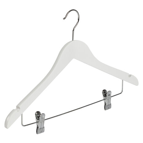 Kledinghanger - Volwassenen - 7135BA - 40 Stuks - Blousehanger - Shirthanger - Lotushout - Wit Gelakt - Geknikt Model - Rokinkepingen en Anti-slip Knijpers - 44 cm - Kleerhanger
