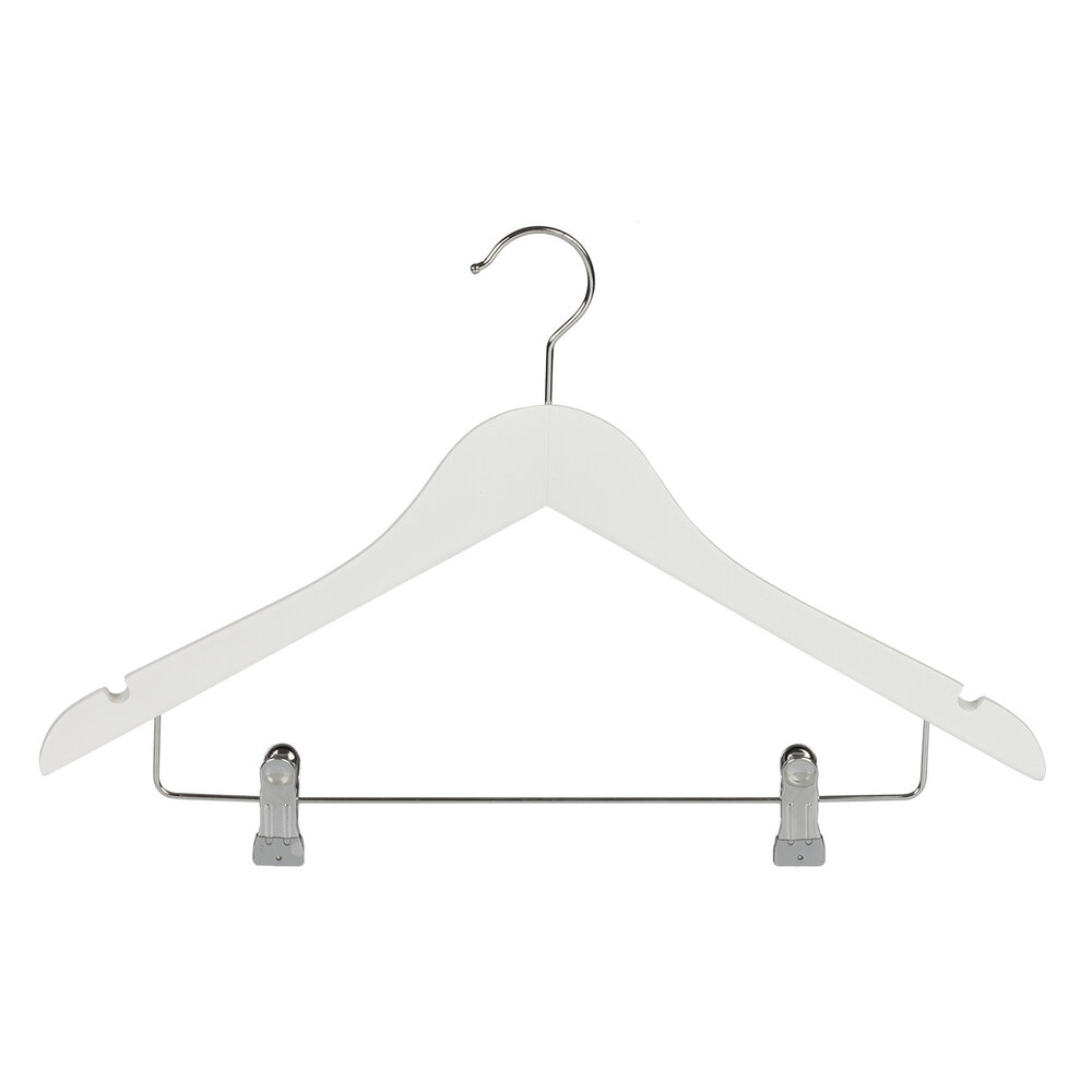 Kledinghanger - Volwassenen - 7135BA - 40 Stuks - Blousehanger - Shirthanger - Lotushout - Wit Gelakt - Geknikt Model - Rokinkepingen en Anti-slip Knijpers - 44 cm - Kleerhanger