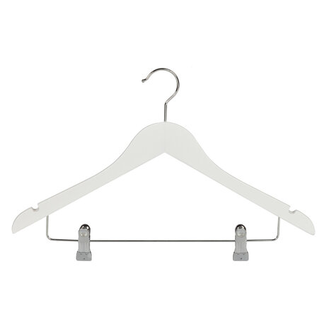 Kledinghanger - Volwassenen - 7135BA - 40 Stuks - Blousehanger - Shirthanger - Lotushout - Wit Gelakt - Geknikt Model - Rokinkepingen en Anti-slip Knijpers - 44 cm - Kleerhanger