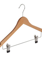 Kledinghanger - Volwassenen - 7136BA - 20 Stuks - Blousehanger - Shirthanger - Lotushout - Naturel Gelakt - Vlak Model - Rokinkepingen - Anti-slip Knijpers - 44 cm - Kleerhanger