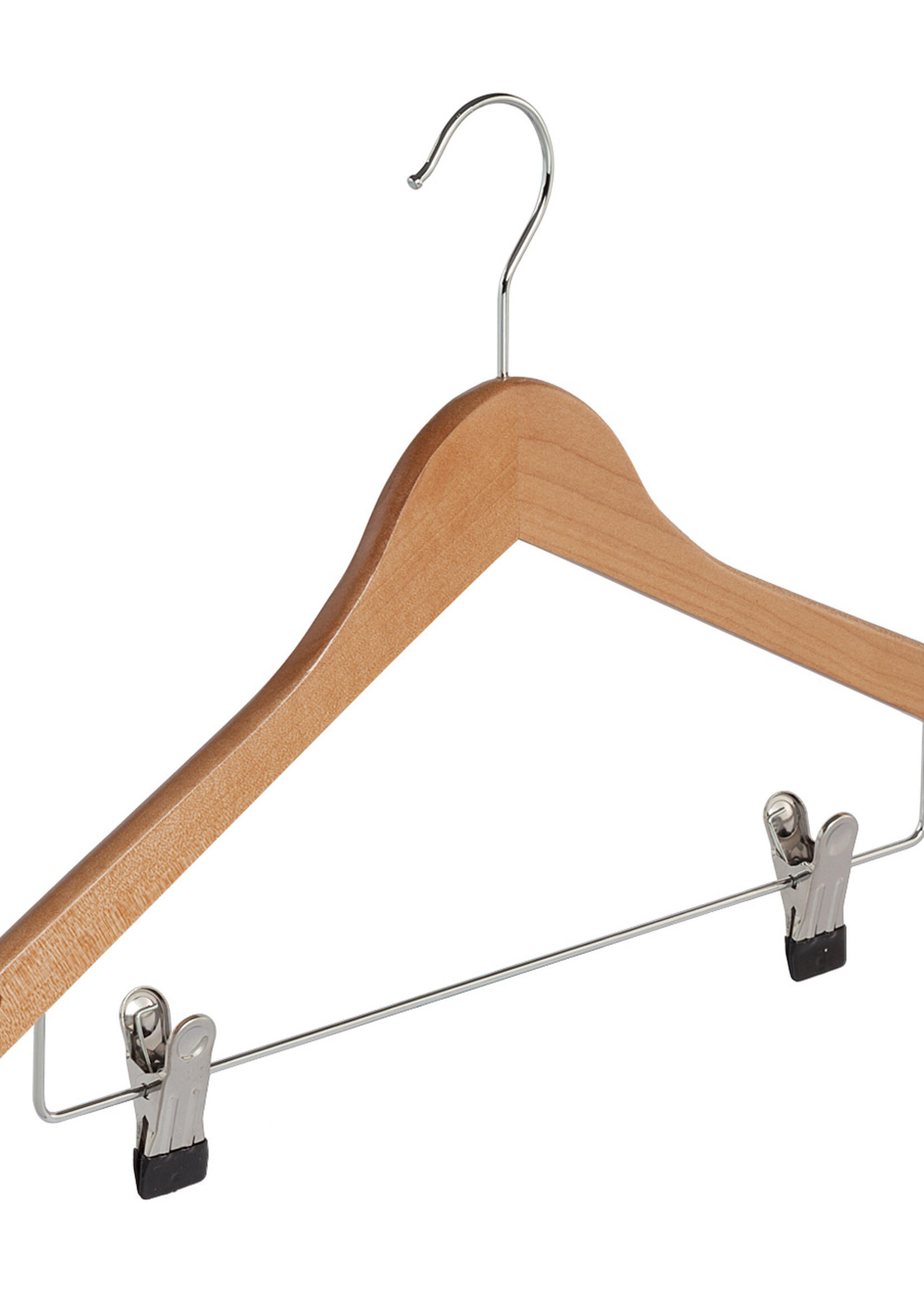 Kledinghanger - Volwassenen - 7136BA - 40 Stuks - Blousehanger - Shirthanger - Lotushout - Naturel Gelakt - Vlak Model - Rokinkepingen - Anti-slip Knijpers - 44 cm - Kleerhanger
