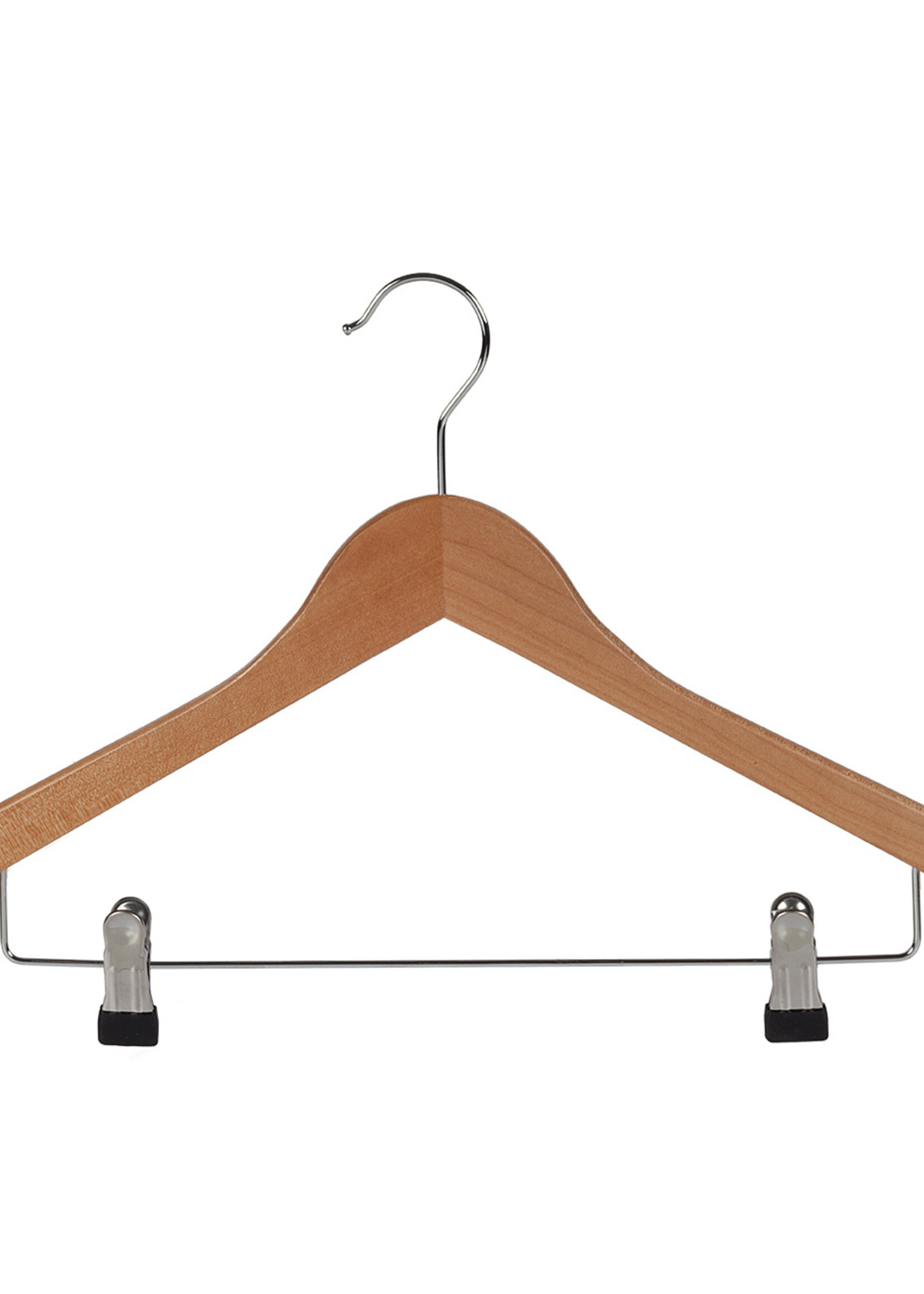 Kledinghanger - Volwassenen - 7136BA - 50 Stuks - Blousehanger - Shirthanger - Lotushout - Naturel Gelakt - Vlak Model - Rokinkepingen - Anti-slip Knijpers - 44 cm - Kleerhanger