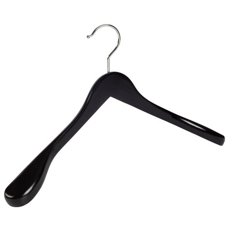 Mantelhanger - Kostuumhanger - Jassenhanger - Volwassenen - 7245BA - 12 Stuks - Lotushout - Zwart Gelakt - Schouderverbreding 4,5 cm - 44 cm - Kledinghanger - Kleerhanger