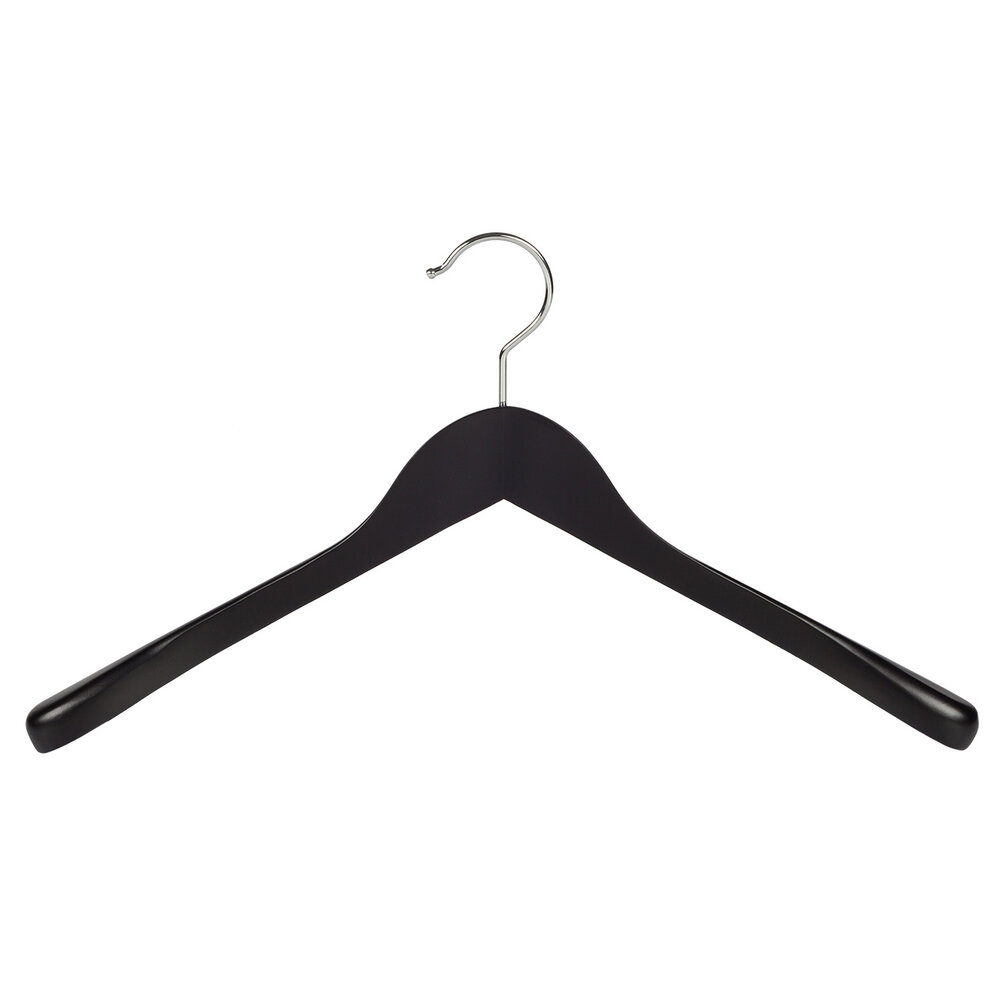 Mantelhanger - Kostuumhanger - Jassenhanger - Volwassenen - 7245BA - 6 Stuks - Lotushout - Zwart Gelakt - Schouderverbreding 4,5 cm - 44 cm - Kledinghanger - Kleerhanger