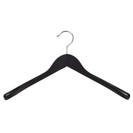 Mantelhanger - Kostuumhanger - Jassenhanger - Volwassenen - 7245BA - 6 Stuks - Lotushout - Zwart Gelakt - Schouderverbreding 4,5 cm - 44 cm - Kledinghanger - Kleerhanger