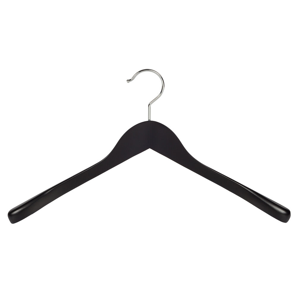 Mantelhanger - Kostuumhanger - Jassenhanger - Volwassenen - 7245BA - 8 Stuks - Lotushout - Zwart Gelakt - Schouderverbreding 4,5 cm - 44 cm - Kledinghanger - Kleerhanger