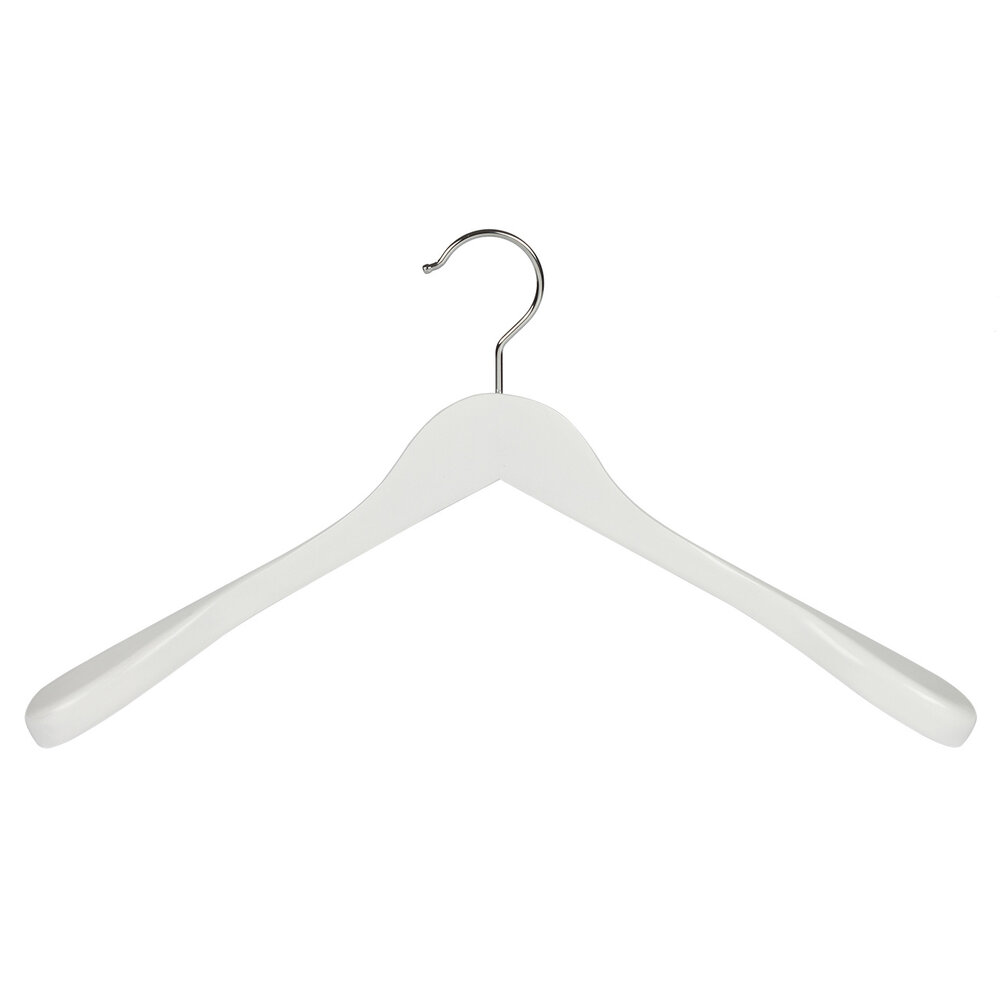 Mantelhanger - Kostuumhanger - Jassenhanger - Volwassenen - 7245BA - 10 Stuks - Lotushout - Wit Gelakt - Schouderverbreding 4,5 cm - 44 cm - Kledinghanger - Kleerhanger
